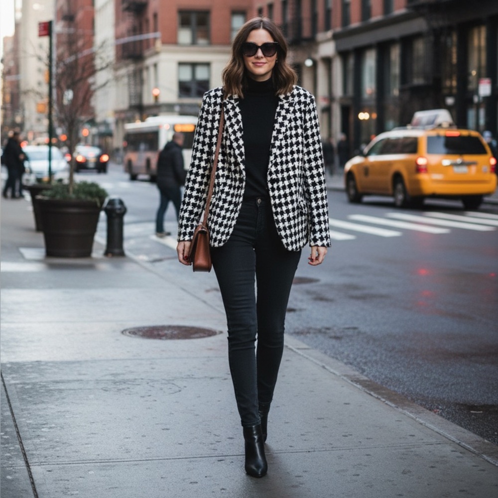 Houndstooth Black & White Winter Blazer by George Sz 18W